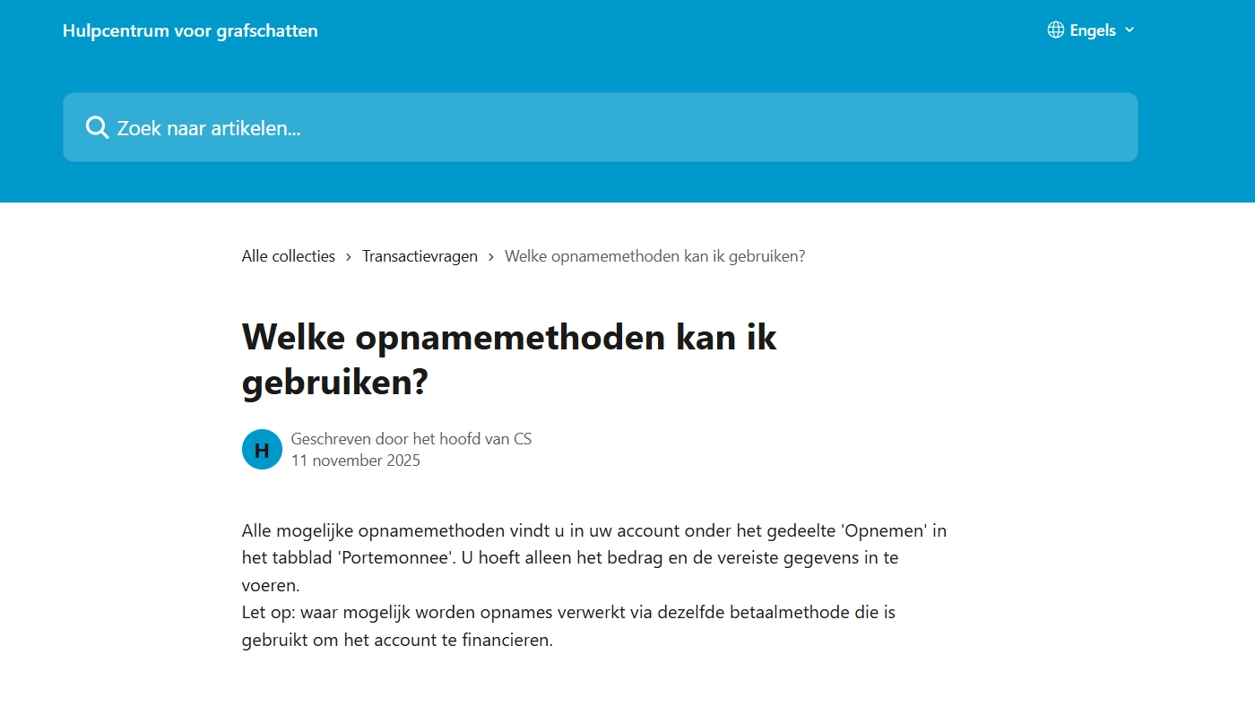 Officiële Tomb Riches help-pagina over beschikbare opnamemethoden